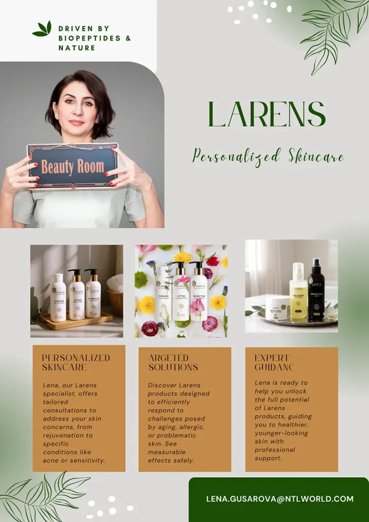 Commercial photography by Chaplin Studio: Professional studio portrait for a beauty brand, featuring a specialist and product displays, ideal for skincare and spa marketing.