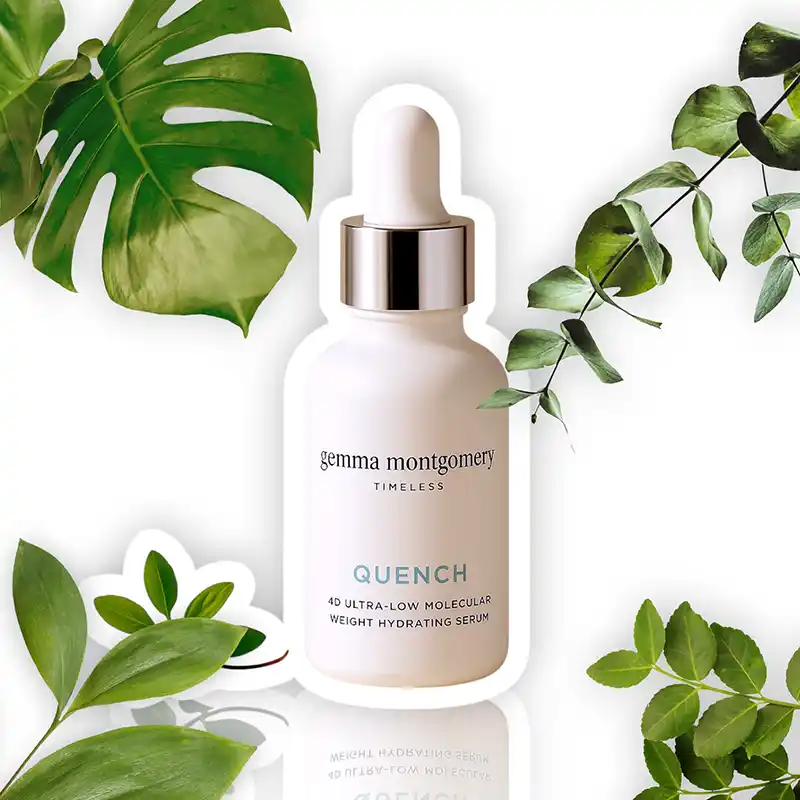 Elegant cosmetic serum bottle styled with monstera leaves — product design photo by Chaplin Studio